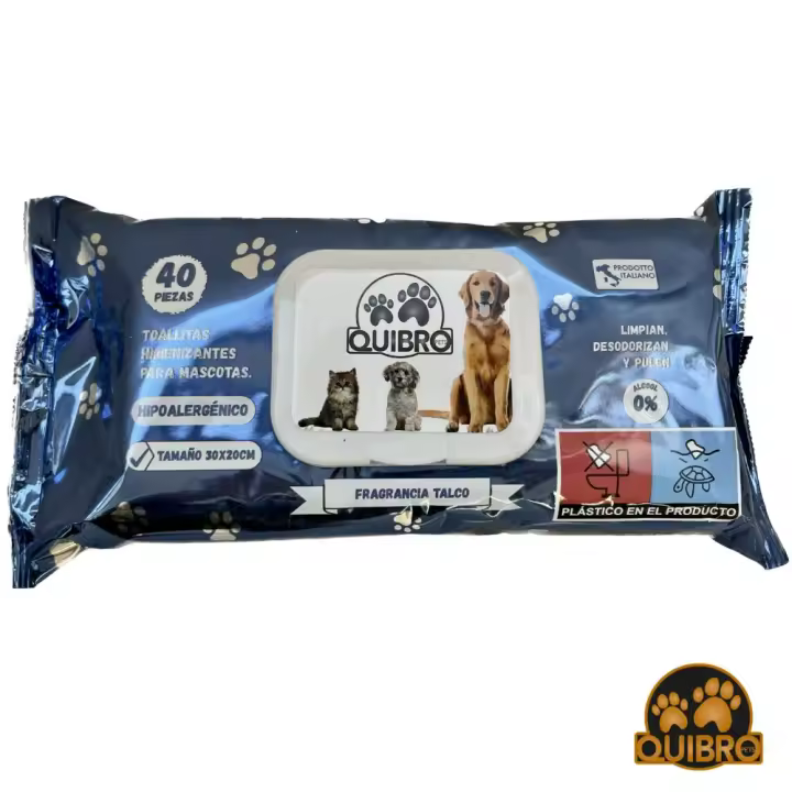 Quibropets Toallitas Higienizantes para Mascotas con Fragancia Talco - Limpieza Higiénica y Cuidado Diario para Perros, Gatos y Cachorros - 1