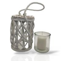 Buscodecor - Portavelas Cesta Blanco con Vaso de Cristal + Vela Blanca, Para Colgar o Apoyar en la Mesa, Regalo Ideal, Navidad. - details 0