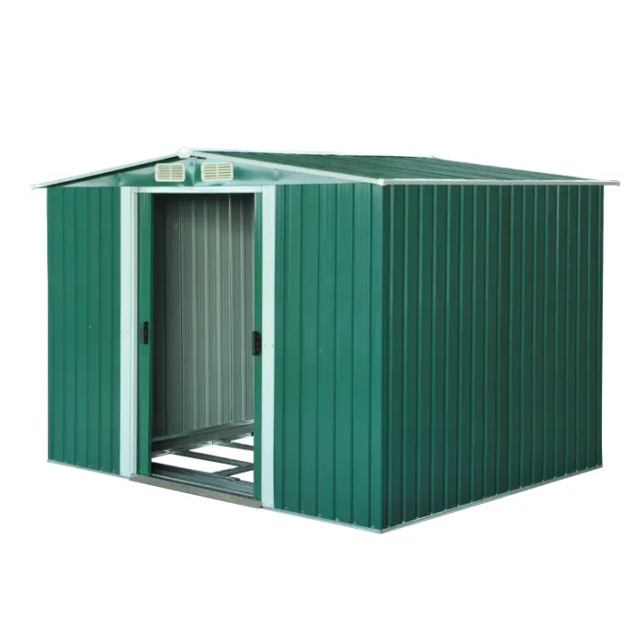 Outsunny Cobertizo de Jardín 258x206x178 cm 5,3m² Caseta de Acero Galvanizado con Puertas Correderas y Ventilaciones para Almacenamiento de Herramientas Jardinería Verde - 1