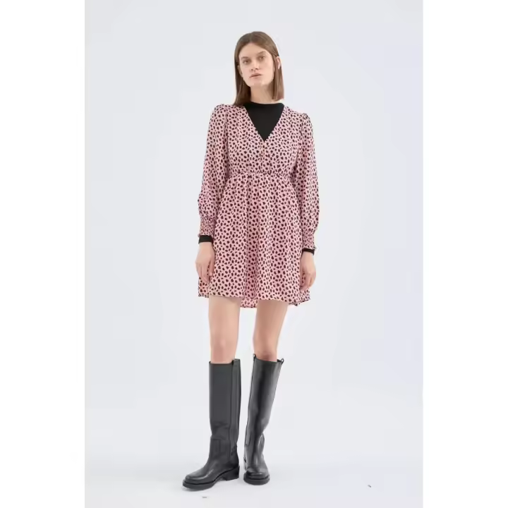 Compañia Fantastica Vestido Corto Cruzado Lunares Rosa - 1