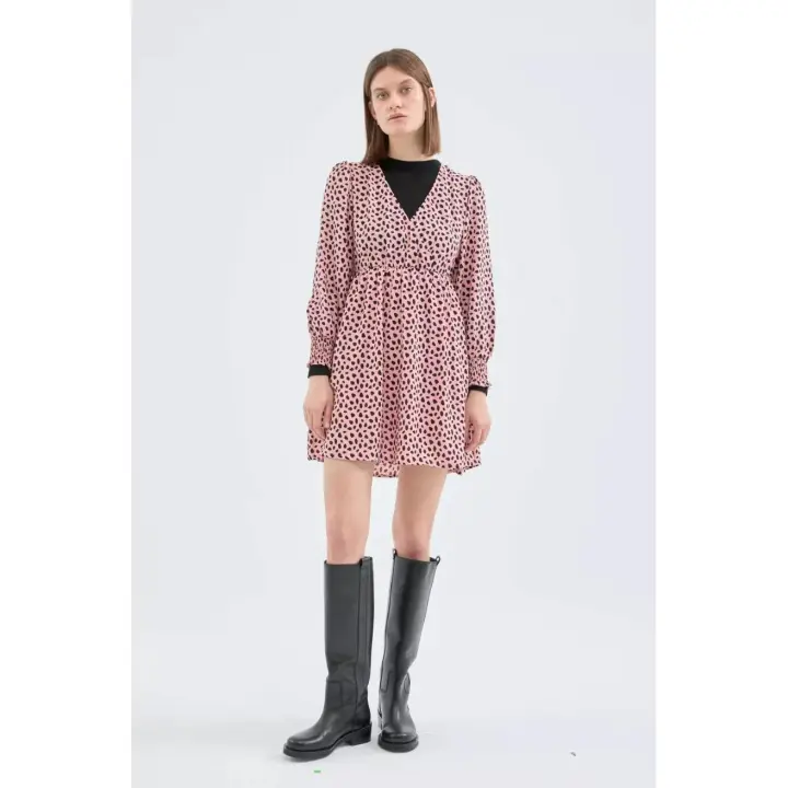 Compañia Fantastica Vestido Corto Cruzado Lunares Rosa - 1