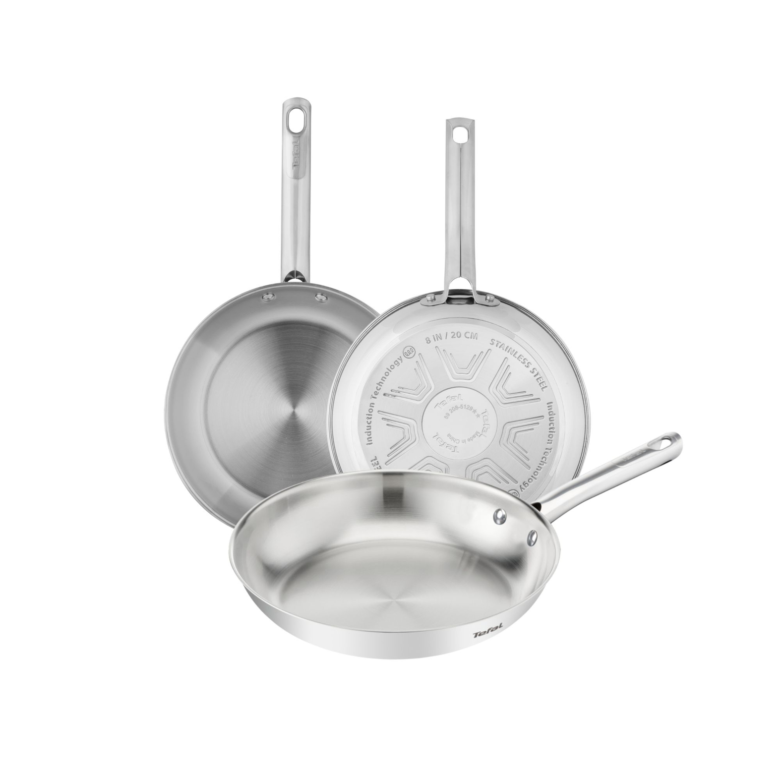 Tefal Duetto On, Set de 3 piezas, Sartenes 20/24/28 cm, Acero Inoxidable, aptas para inducción, B866S334