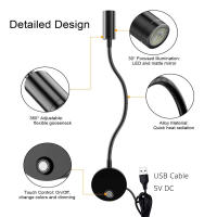 2pcs Lámpara De Lectura USB 5V Para Cama Y Pared Con Dobladillo Largo De 15" Luz LED De 3W Regulable Por Toque Para Estudio Y Trabajo - details 5
