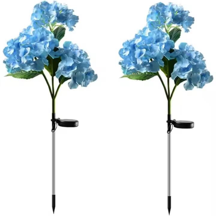 Luces solares de hortensia en forma de estaca, impermeables, realistas, LED, para enterramiento, paquete de 2, para césped, patio, patio trasero (azul) - 1