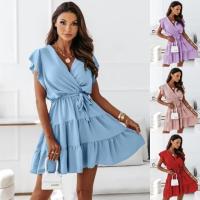 Vestido de Mujer para Verano-Silueta femenina con detalle de anudado en cintura y combinación de tejidos - details 24