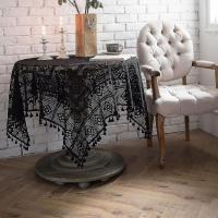 American pastoral vintage mantel redondo hecho a mano crochet Hollow out Encaje franja borlas boda mesa de comedor cubierta un - details 0
