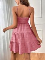 Vestido De Verano Para Mujer Con Hombros Alargados Y Cuello En V De Color Sólido Textura Versátil Vestido De Rodilla Ajustado Y Flare - details 31