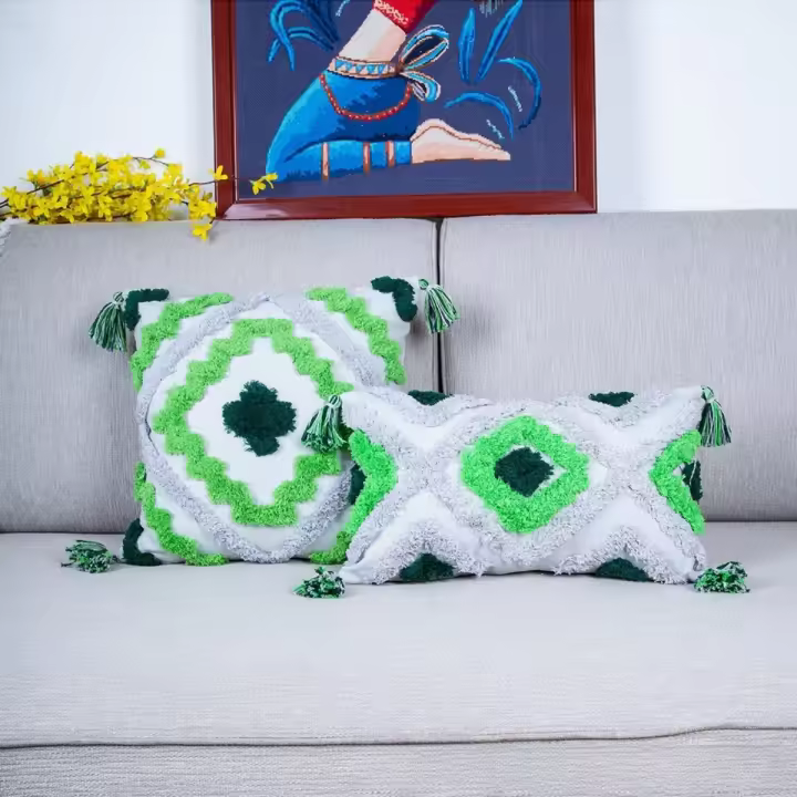 Multicolor (Verde) Funda de cojín abrazable + relleno, Soporte lumbar geométrico de felpa para sofá - 1