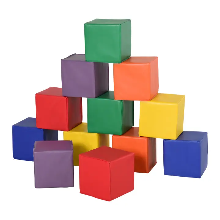 HOMCOM Juego de 12 Bloques Psicomotricidad para Niños Bloques de Construcción Figuras de Construcción Juguete para Aprendizaje Multicolor - 1