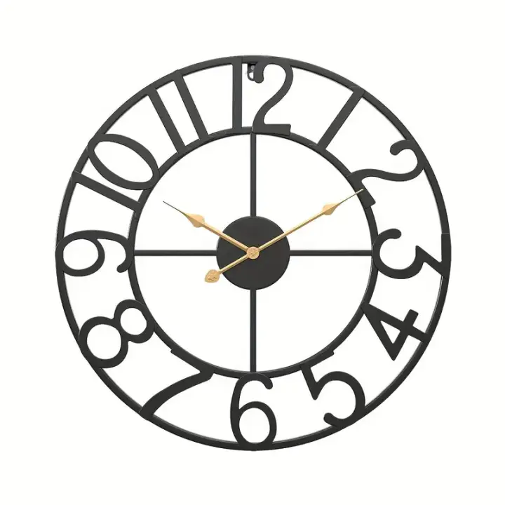 Reloj de 16 pulgadas, Redondo, Casi Silencioso, sin Tictac, de Cuarzo, Funciona con Pilas, números arábigos Negros, Relojes de Metal para Sala de - 1