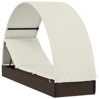 vidaXL Tumbona con toldo redondo ratán sintético 211x57x140 cm Marrón, Negro y blanco, Gris Sillas de Exterior Ideal para jardín, playa, piscina, terraza Tumbona Piscina Tumbonas Playa Tumbonas Jardín Exterior - details 1
