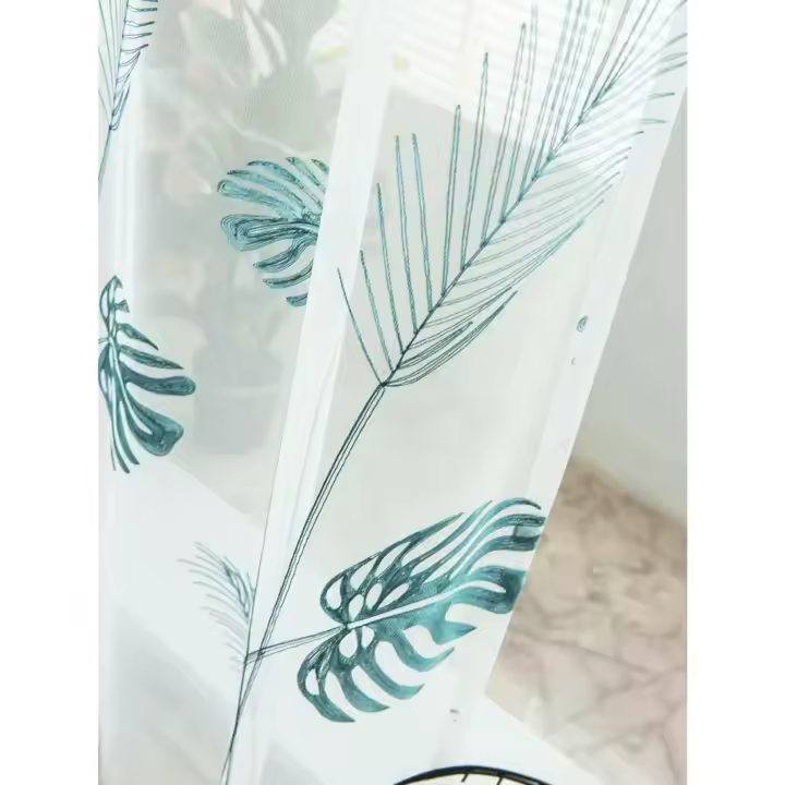 Cortina De Tela Gauze Para Dormitorio 1PC Estilo Nórdico Con Hojas De Plátano Exquisitas Para Sala De Estar Translúcida Y Sombreadora - 1