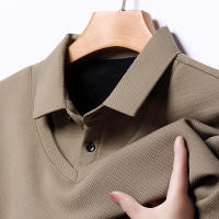 Camisa Polo Casual Para Hombres De Color Sólido Con Bloqueado Cómodo Para Todas Las Estaciones Versátil Top Antigüedad Doble - details 3