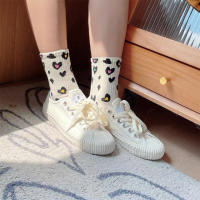 9 Pares De Calcetines De Otoño E Invierno Para Mujer Con Estampado De Leopardo Calcetines Medio Tubo Dulces Y Lindos Para Mujer - details 6