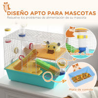 PawHut Jaula para Hámster Casa para Animales Pequeños con Túnel Plataformas Cuenco Bebedero Casita Rampas y Rueda de Ejercicio 45x28x37 cm Azul Claro - details 3