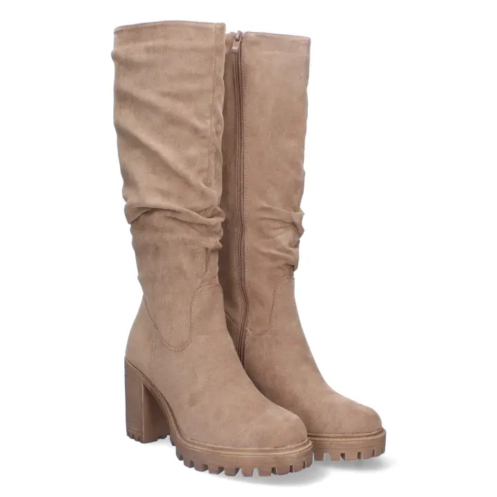 Davinia Shoes Bota de tacon comoda para mujer, estampado liso con caña arrugada, cierre de cremallera. Shoes&Blues.es 5790-Kaki - 1