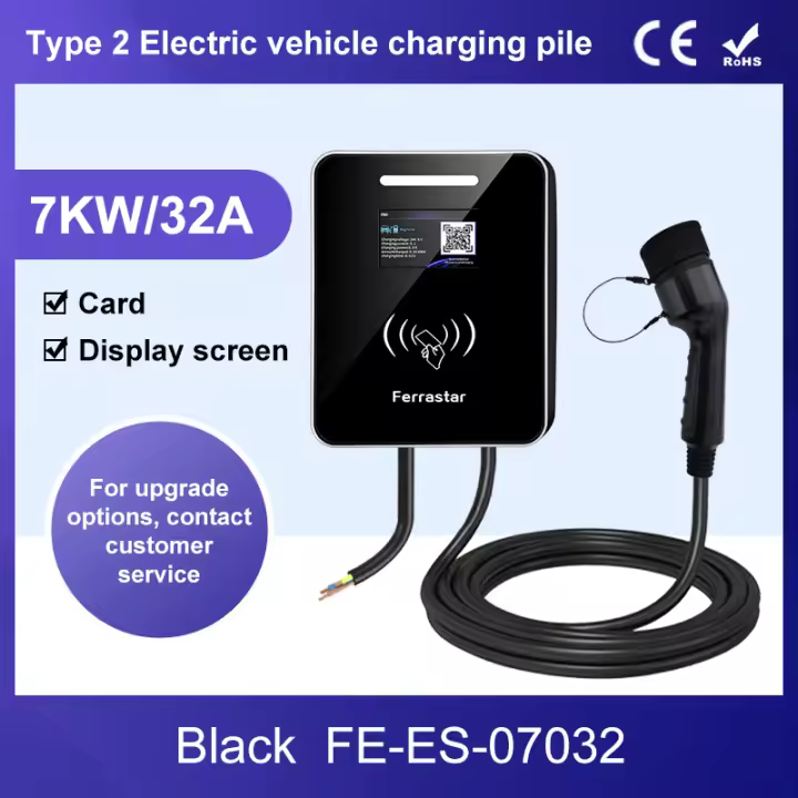 FERRASTAR Estación de Carga  Tipo 2, Cargador para Vehículos Eléctricos de Corriente Alterna (AC) con estándar europeo de 7 kW/32 A y 11 kW/22 kW. Incluye pantalla, conexión WIFI y función de pago con tarjeta. Actualización gratuita a la versión Bluetooth - 1
