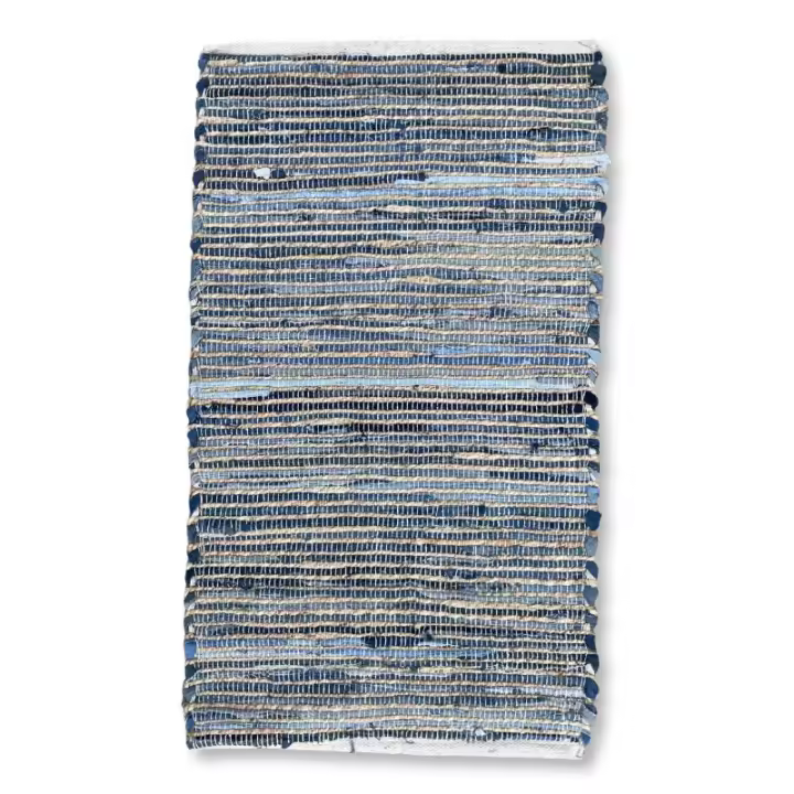 Alfombra Mediana 90x150 Tonos Azules - Algodón y Yute Reciclado - Hecho a mano en India - 1