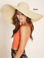 Sombrero De Sol Para Mujer Y Hombre Color Sólido De Moda Con Rhinestone 14cm Grande Paja Resistente Al Sol Plegable Para Playa Y Viajes - details 1