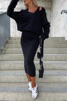 Conjunto De Vestido Y Sudadera Para Mujer 2 Piezas Color Sólido Casual Otoño Invierno Cuello En V Sin Mangas Bodycon Vestido - details 11