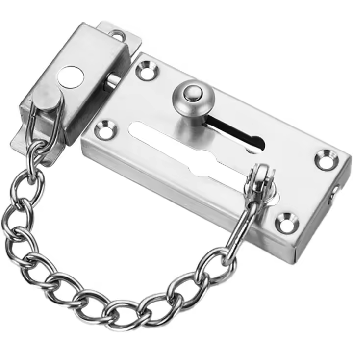 cerradura de seguridad de cadena de puerta de acero inoxidable, cerradura deslizante sólida antirrobo plateada para el hogar, hotel, protección confiable para la familia. - 1
