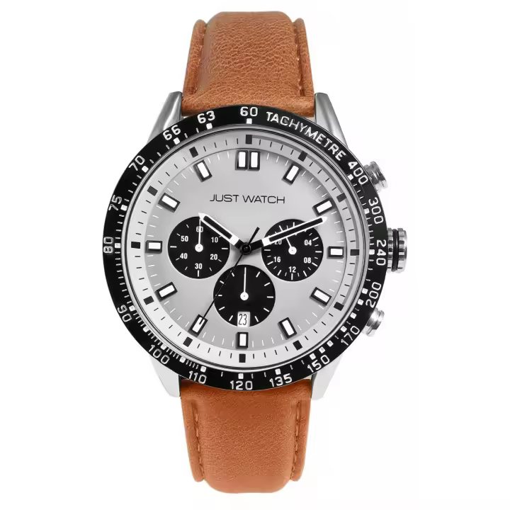 Reloj Just® Cáspio Hombre Cronógrafo com Pulsera de Pele Genuína - 1