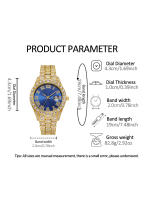 Reloj De Cuarzo Para Hombre Con Calendario Y Correa De Cadena Cubana Y Collar De Cruz 4pcs Diamante Completo Aleación Espejo - details 11