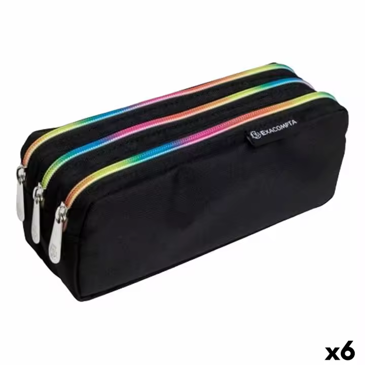 EXACOMPTA Estuche Rectangular 3 Compartimentos Rainbow Negro - 1