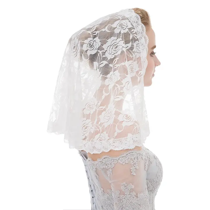 Mantilla De Boda Estilo Español Para Mujer Vintage Lace Tradicional Cubierta De Cabeza Para Iglesia Católica Arc Forma Pañuelo Latín - 1