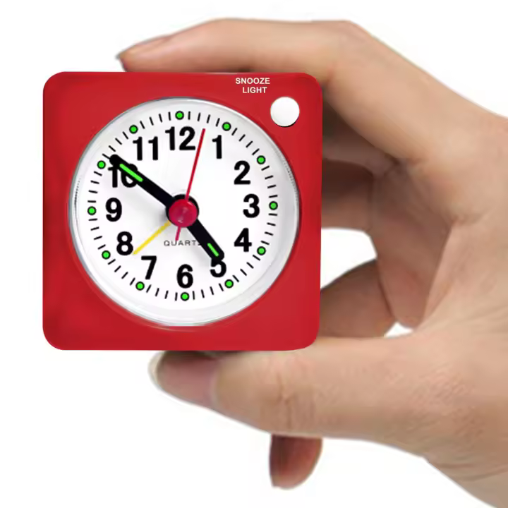 Pequeño para Mesita de Noche, sin Tictac, funciona con Pilas, Reloj analógico Silencioso para dormitorio, mochilero, con función de Repetición y Luz Nocturna - 1