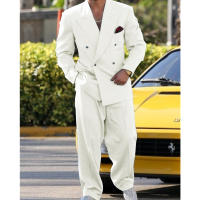 Traje Formal Para Hombre Doble Botón Boda 2 Piezas Traje De Moda Con Pantalones Estilo Casual Material COTTON Polyester Wool - details 3