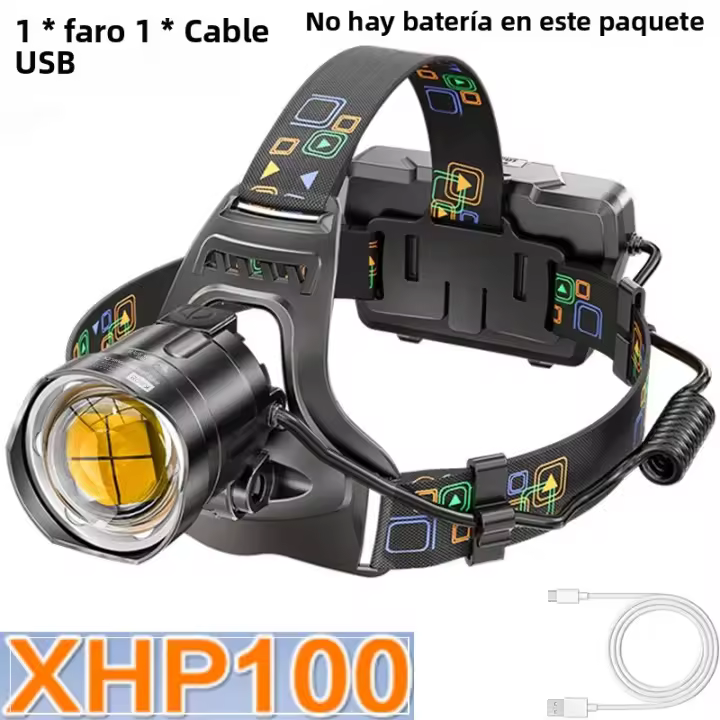 Linterna Frontal LED Potente XHP90/100 Recargable USB Zoomable Impermeable Salida 18650 Super Brillante Torcha Frontal Para Camping Y Pesca - 1