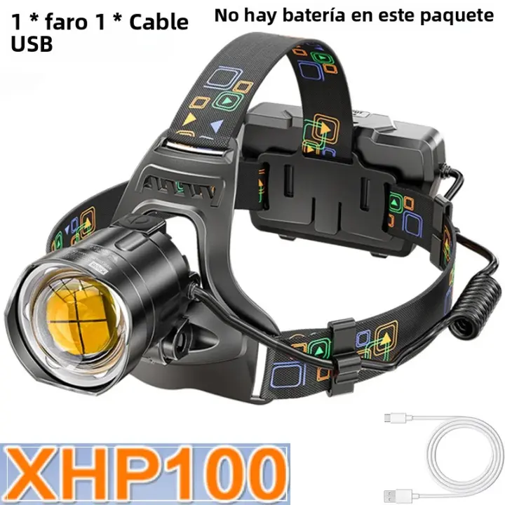 Linterna Frontal LED Potente XHP90/100 Recargable USB Zoomable Impermeable Salida 18650 Super Brillante Torcha Frontal Para Camping Y Pesca - 1