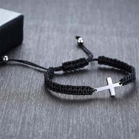 Pareja De Pulseras Cruzadas De Acero Inoxidable Ajustable En Blanco Y Negro Regalos Para Parejas Pulseras Tejidas De Algodón - details 4