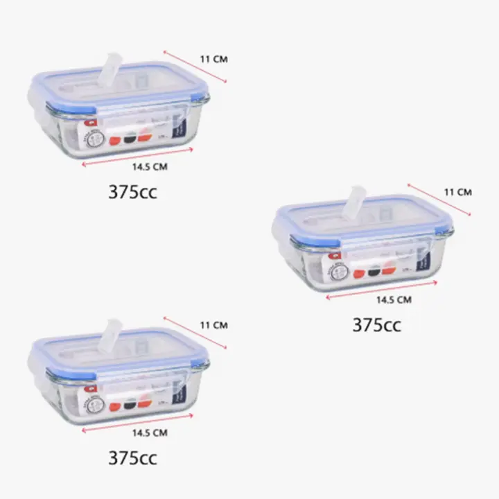 Set de 3 y 4 Recipientes Herméticos de Vidrio Borosilicato - Fiambreras Rectangulares, Cuadradas y Redondas - 375cc a 1500cc - Válvula para Microondas - Apto Horno, Microondas, Lavavajillas y Congelador - Resistente a Altas y Bajas Temperaturas - 1
