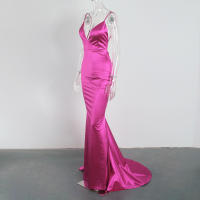 Vestido De Seda Elástico Con Cuello En V Y Espalda Descubierta Para Fiesta De Noche Boda Y Compromiso Vestido De Noche De Mujer Longitud Del Piso Estilo Mermaid Sin Mangas - details 20
