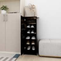 vidaXL Mueble Zapatero Contrachapada 32x35x92 cm Armario Pasillo Banco Color Blanco,  Blanco brillante,  Gris hormigón - details 3