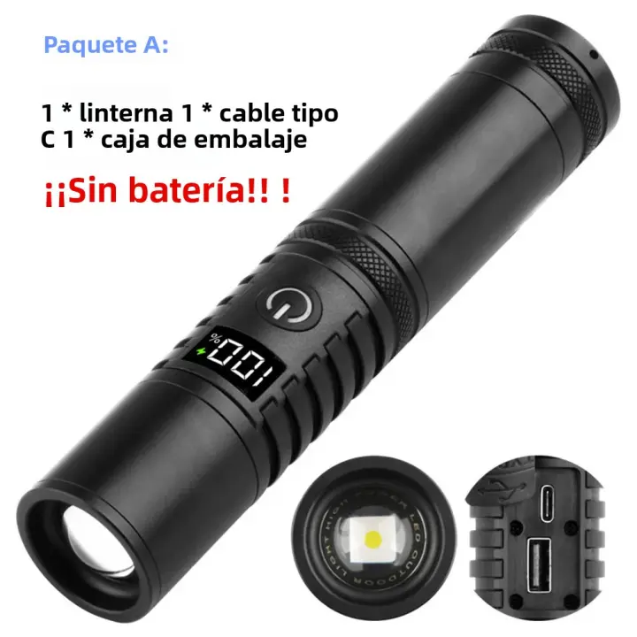 Linterna Táctica De Aluminio Con Luz LED Alta Potencia Y Recarga Tipo-C Zoomable Resistente Al Agua Para Exteriores Y Deportes - 1