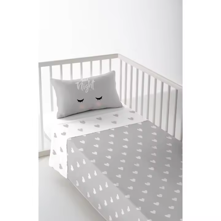 JUEGO DE SÁBANA CUNA/MAXICUNA INFANTIL BEBE 100% ALGODÓN CORAZONES COOL KIDS FABRICADO EN ESPAÑA - 1