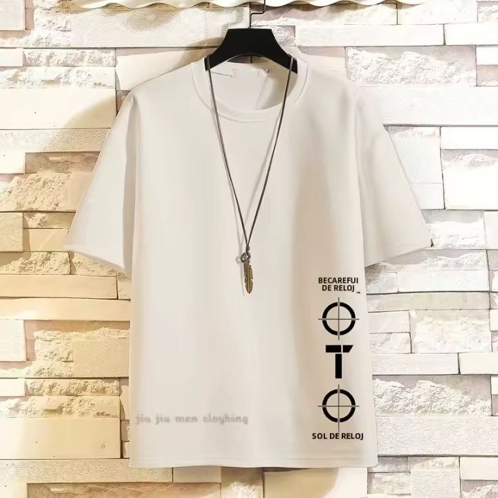 Camiseta De Manga Corta Para Hombre Verano 2024 Estampado Gráfico Negro Blanco Suéter Casual Cuello Redondo Tejido Tat Algodón - 1