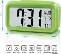 BIT GDRHVFD | Reloj despertador digital, pantalla LED con pantalla de temperatura, sensor de brillo inteligente para dormitorio, hogar, oficina y viajes (verde) - details 1