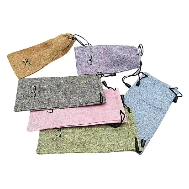 5 lotes de peso ligero Lino eyeears bolsa unisex viaje amigable gafas bolsa para viajeros y viajeros marrón - 1