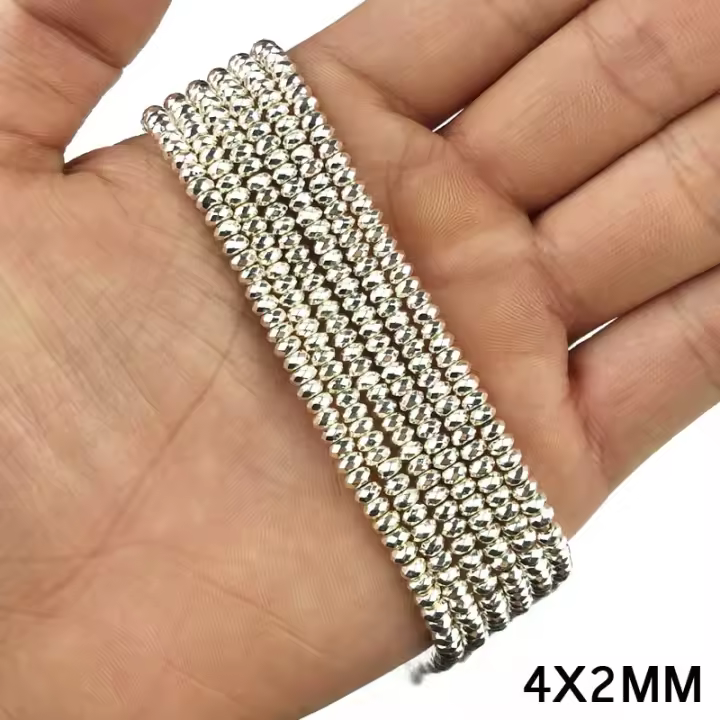 Cuentas De Hierro Facetas Planas Y Redondas De Color Plata 3-10mm Piedra Natural Para Fabricación De Joyas Pulseras Y Collares DIY - 1