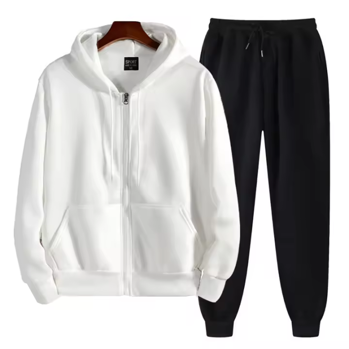 Conjunto De Ropa Deportiva Casual Para Hombres 2024 Con Sudadera De Cierre Y Pantalones Estilo Fitness Elasticidad Alta Prenda Interior Sólida De Primavera Otoño - 1