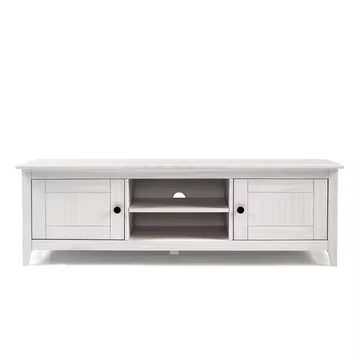Buyqualia Mesa TV OSMA, 2 Puertas 2 Huecos, 45x140x35, Blanco Abierto - 1