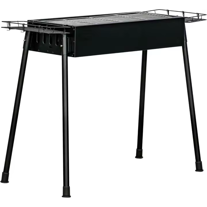 Barbacoa de Carbón con 2 Parrillas de Acero Inoxidable Barbacoa Portátil con 2 Especieros para Acampar Picnic Camping Jardín 94x39x70 cm Negro - 1