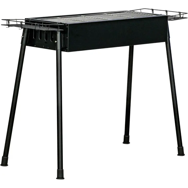 Barbacoa de Carbón con 2 Parrillas de Acero Inoxidable Barbacoa Portátil con 2 Especieros para Acampar Picnic Camping Jardín 94x39x70 cm Negro - 1