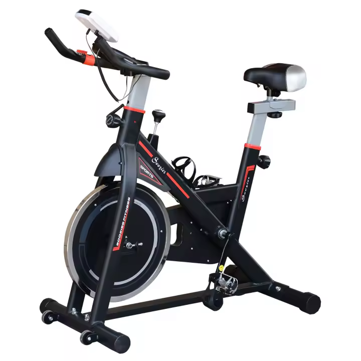 HOMCOM Bicicleta Estática Resistencia Ajustable Bicicleta Fitness con Volante Inercia 8 kg Pantalla LCD Sillín y Manillar Ajustables Soporte para Tableta 103x48x115 cm - 1