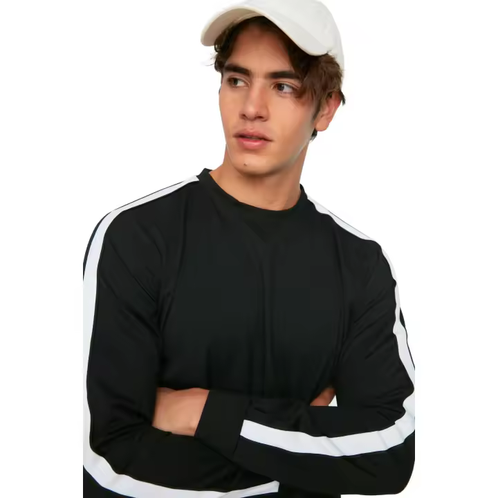 Trendyol Beige Men's Regular Fit Crew Neck Long Sleeve Piping Sweatshirt - 1
