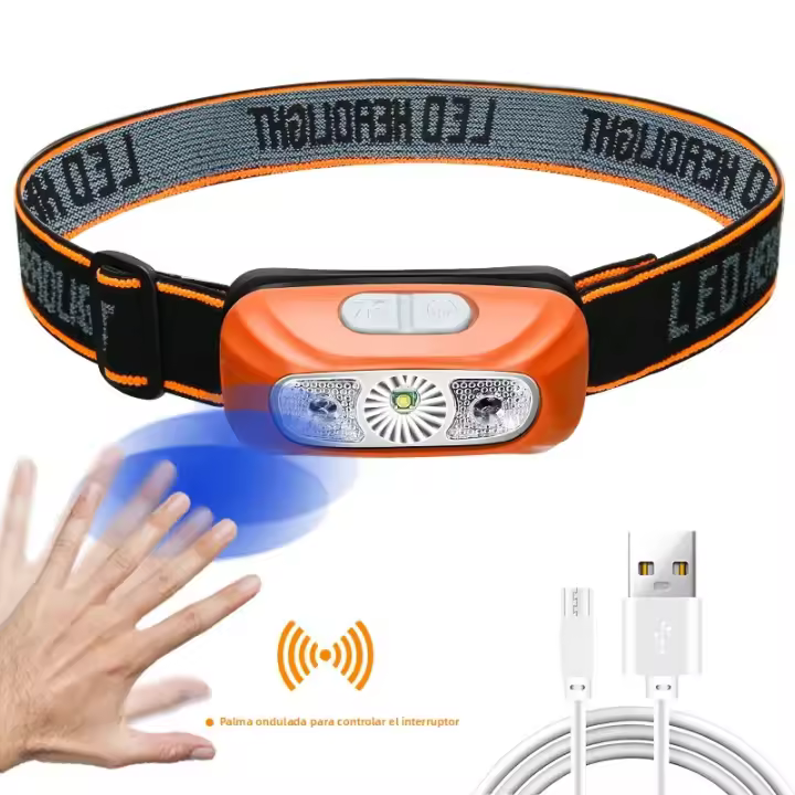 Linterna Frontal COB LED Recargable Mini Potente Con Sensor Para Pesca Y Camping Luz De Cara Torcha USB Impermeable 5W T6 - 1